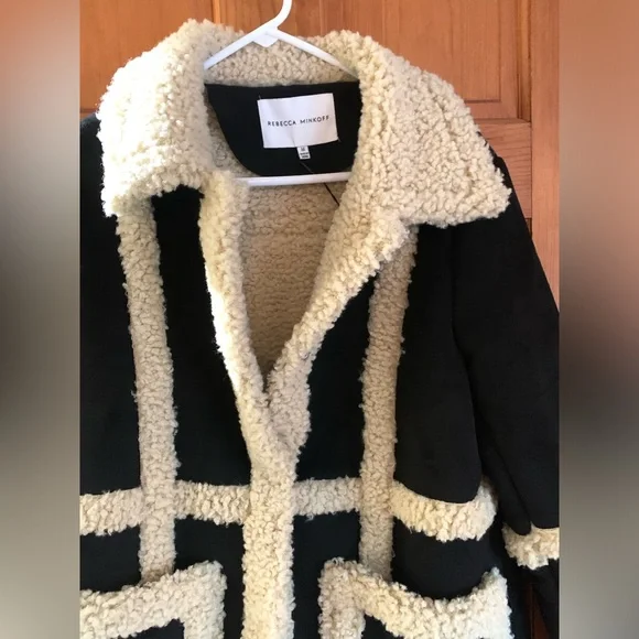 NWT Rebecca Minkoff M Boho Vegan Suede Shearling Wool Designer Coat Black $398 - Picture 5 of 15
